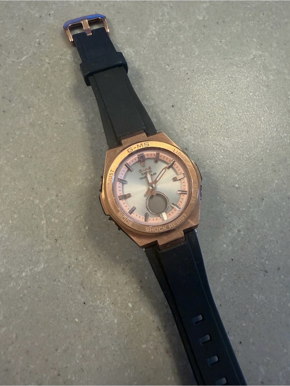 Casio G-MS Rose Gold Tone Watch with Black Resin Strap